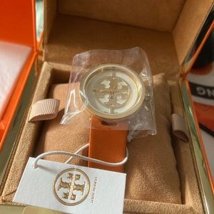 Tory Burch Orange Reva Leather/Gold-tone 28 Mm Trb4001 Watch